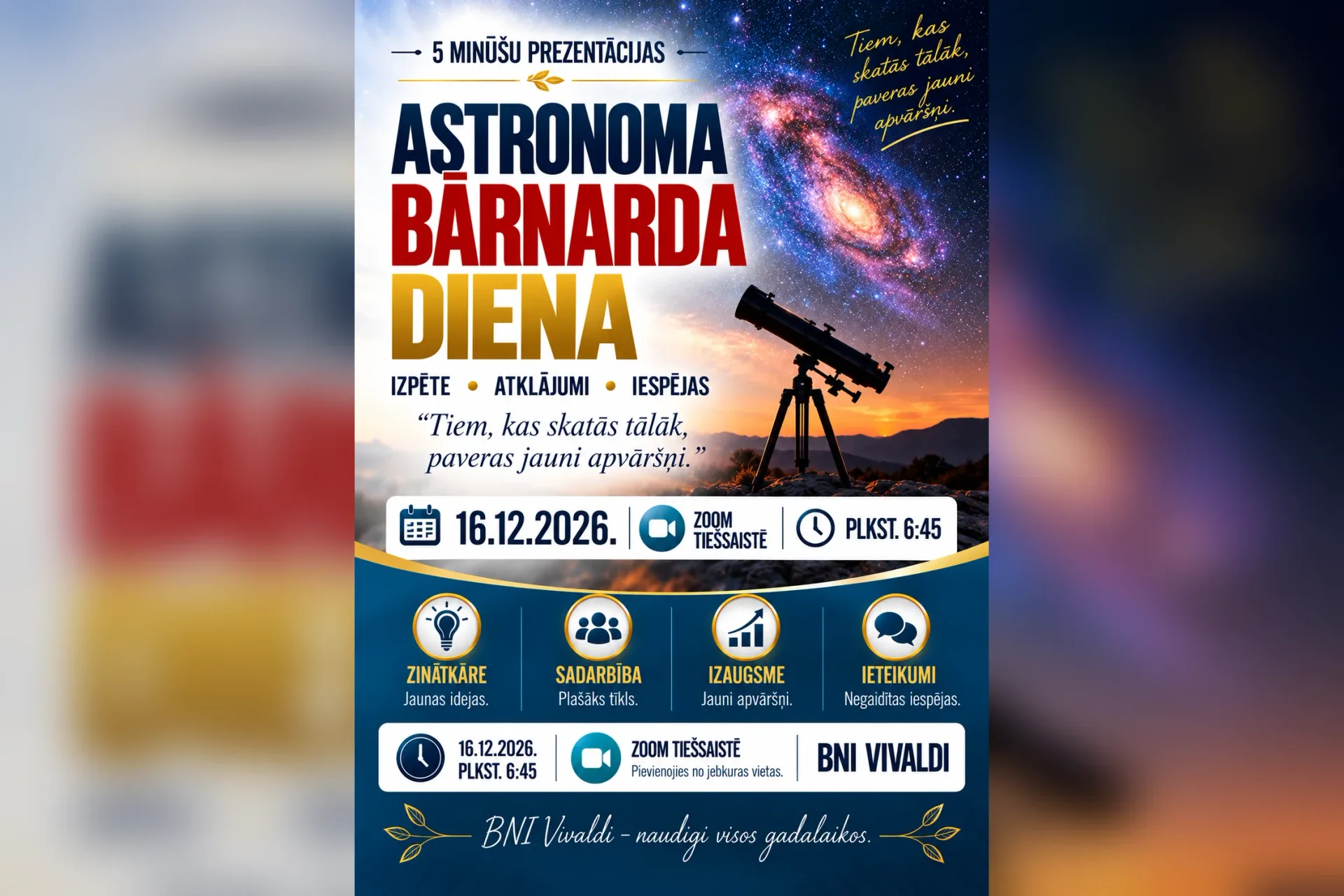BNI Vivaldi Zoom tikšanās | Astronoma Bārnarda diena
