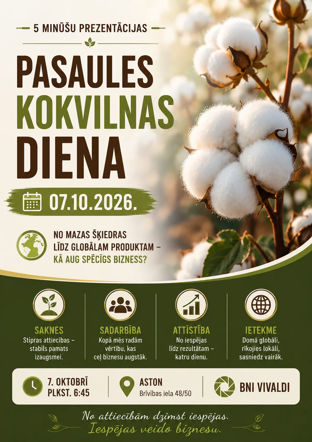 BNI Vivaldi klātienes tikšanās | Pasaules kokvilnas diena
