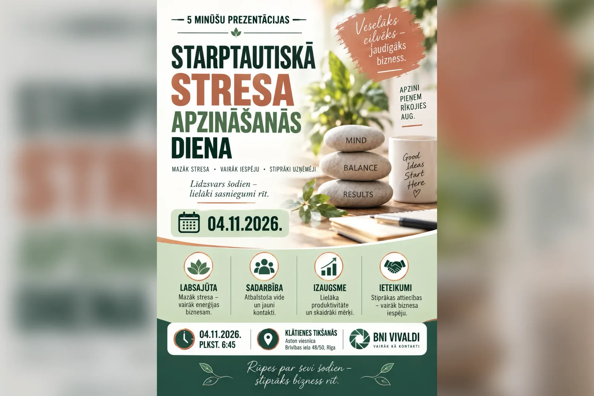 BNI Vivaldi klātienes tikšanās | Starptautiskā stresa apzināšanās diena