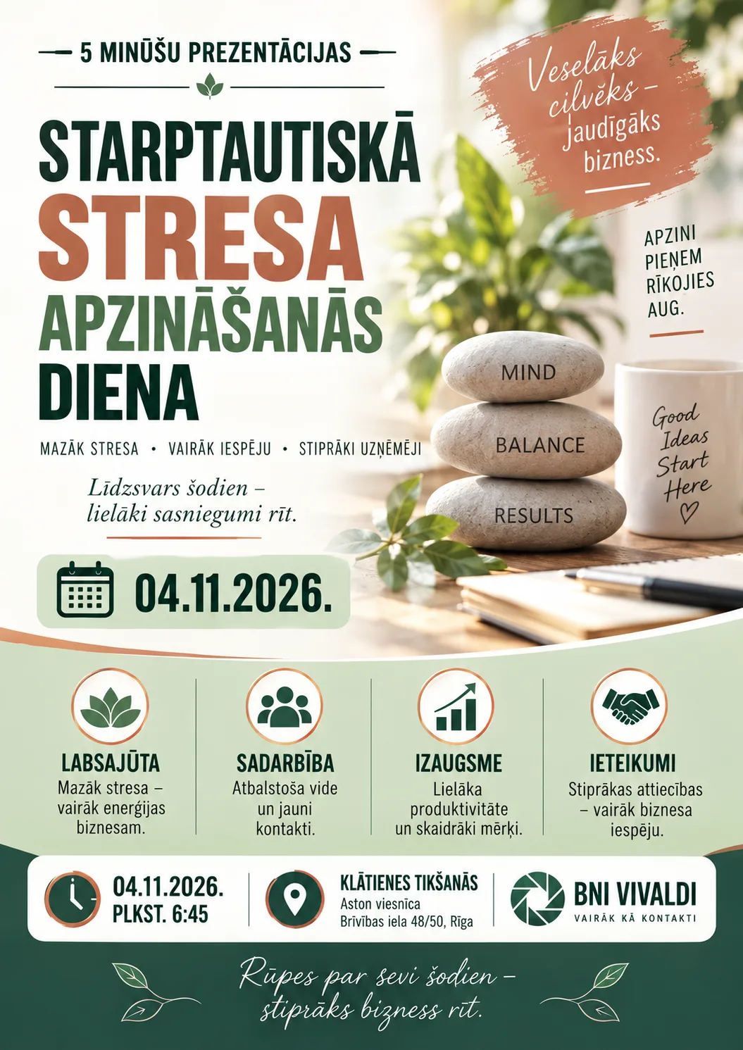 BNI Vivaldi klātienes tikšanās | Starptautiskā stresa apzināšanās diena